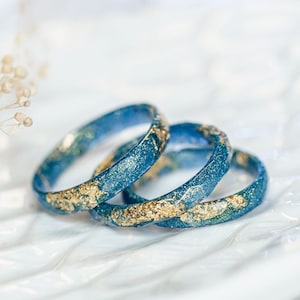 Iridescent blue resin ring, cute rings for women,thin ring,Stacking Rings, unique ring,promise ring for her,  minimalist ring, resin jewelry