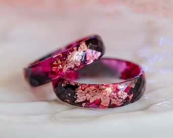 Black Pink Resin Faceted Stacking Ring - Pastel Goth Promise Band Alternative Wedding Jewelry Gift