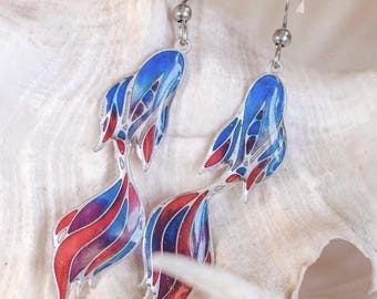 Resin Betta Fish Dangle Earrings - Tropical Ocean Statement Jewelry Summer Beach Colorful Marine Design