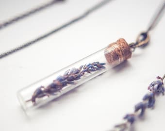 Dried Lavender Vial Necklace Real Flower Botanical Glass Bottle Pendant Cottagecore Jewelry Women