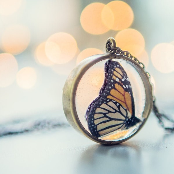 Monarch butterfly necklace,unique gifts for women,unique jewelry, magical jewelry, statement necklace,Resin jewelry,nature necklace