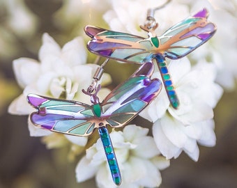 Dragonfly earrings, unique cute dangles, fairy earrings, statement earrings, flower garden insect earrings, wildlife inspired jewelry