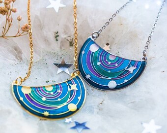 Galaxy Solar System Planets Necklace - Celestial Space Resin Pendant Stainless Steel Astronomy Lover Gift
