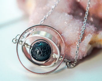 Celestial inspired Asteroid Spinner Necklace with Galaxy and Astronomy Themes, Science Gifts  , Space themed pendant, saturn orbit necklace