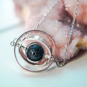 Celestial inspired Asteroid Spinner Necklace with Galaxy and Astronomy Themes, Science Gifts  , Space themed pendant, saturn orbit necklace