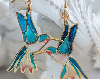 Hummingbird earrings: Nature inspired fairycore bird earrings, hummingbird jewelry, fairy earrings, botanical earrings, Statement Earrings