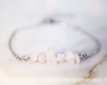 Handmade Rose Quartz Bracelet: Stainless Steel Beaded Boho Jewelry