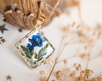 Harz Vergissmeinnicht Halskette, Natur Schmuck, Geschenk für sie, echte Blume Halskette, gepresste Blume Schmuck,Resin Blume Halskette,blau Halskette