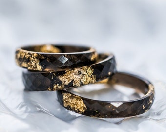 Bague en résine noire avec flocons d'or, superposition de bagues pour hommes, bijoux en résine, bague de fiançailles, bague pour homme, bague de promesse pour lui, bagues mignonnes pour lui