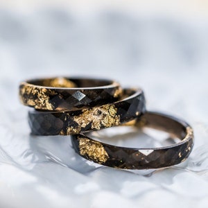 Black resin ring with gold flakes,stacking rings for men, Resin Jewelry,engagement ring,mens ring, promise ring for him,  cute rings for him