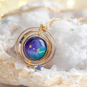 Galaxy necklace, celestial inspired jewelry, space necklace, planet necklace, saturn necklace,  Astronomy science jewelry, spinner necklace