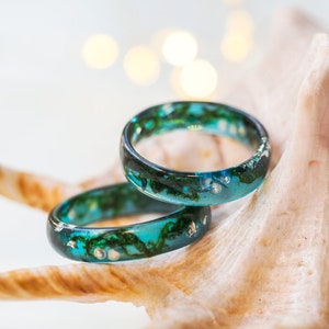 Ocean resin ring, cute rings for women,moss ring,mermaid ring,nature ring, promise ring for her,stocking stuffer,thumb ring, mermaid jewelry