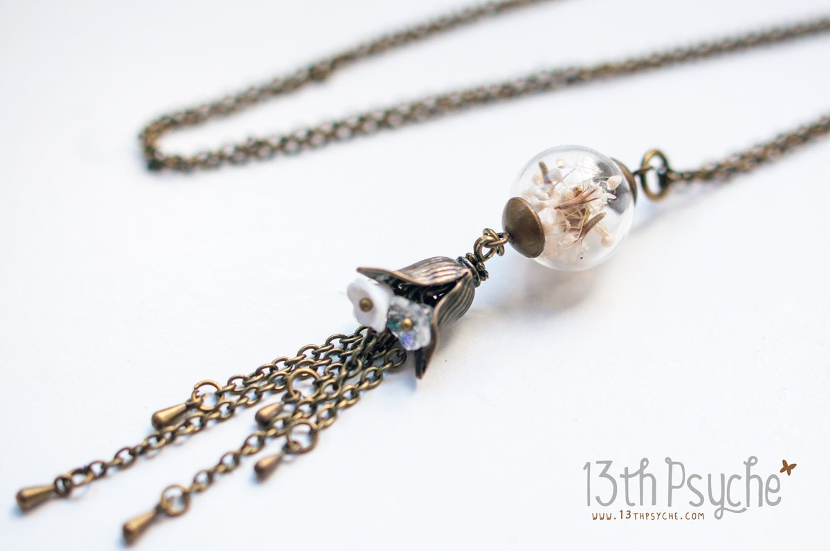 Dried flowers glass Globe necklace Dried Flower pendant Etsy