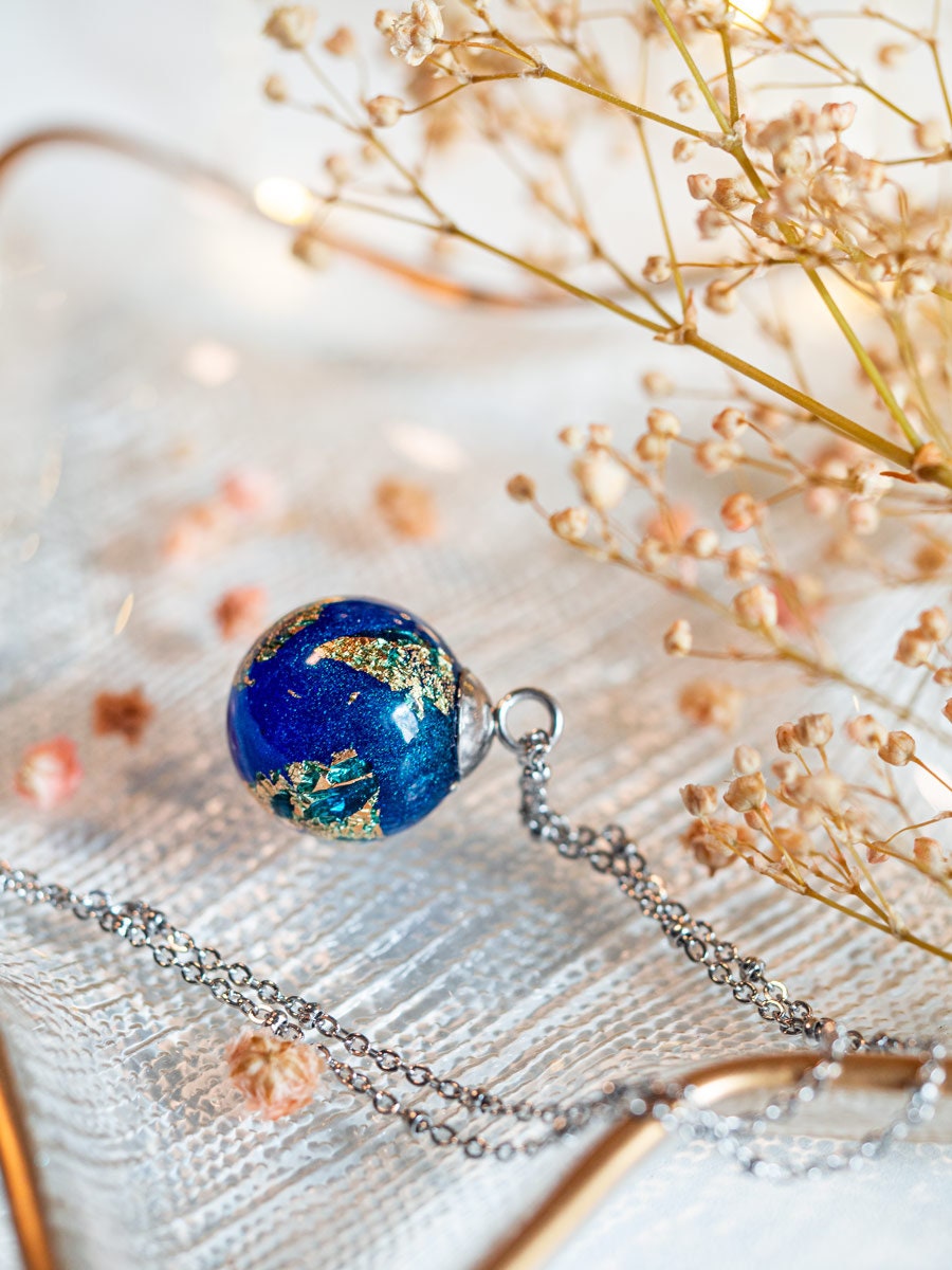 Blue Planet Necklace, Earth Necklace, World Necklace ,resin