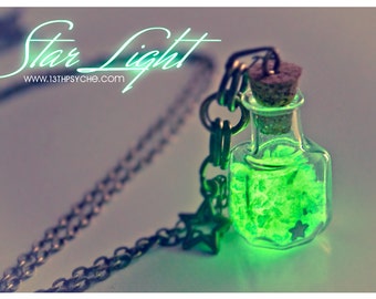 Glow in the Dark Vial Necklace - Original Glowing Bottle Pendant with Stars - Unique Glass Jewelry