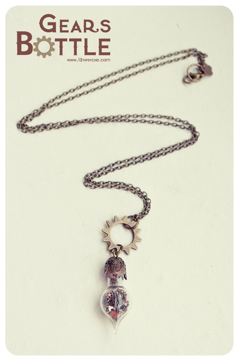 glass vial necklace,Steampunk jewelry Gifts for women Gears jewelry handmade long necklace Steampunk bottle necklace Steampunk necklace