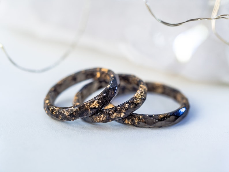 Black resin ring with gold flakes,stacking rings for men, Resin Jewelry,engagement ring,mens ring, promise ring for him, cute rings for him image 5