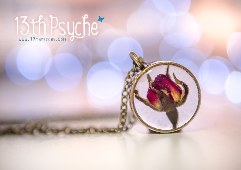 Dried Rose necklace, Real rose pendant,gift for women,dried flower necklace,rose bud necklace,Real flower jewelry,rose pendant,resin jewelry image 1