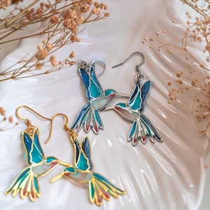 Hummingbird earrings, fairycore, nature earrings, bird earrings, hummingbird jewelry, fairy earrings, Unique earrings Statement Earrings image 5