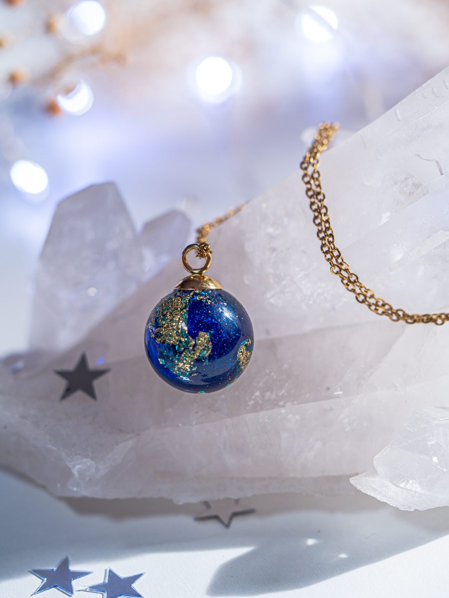 Blue Planet Necklace, Earth Necklace, World Necklace ,resin