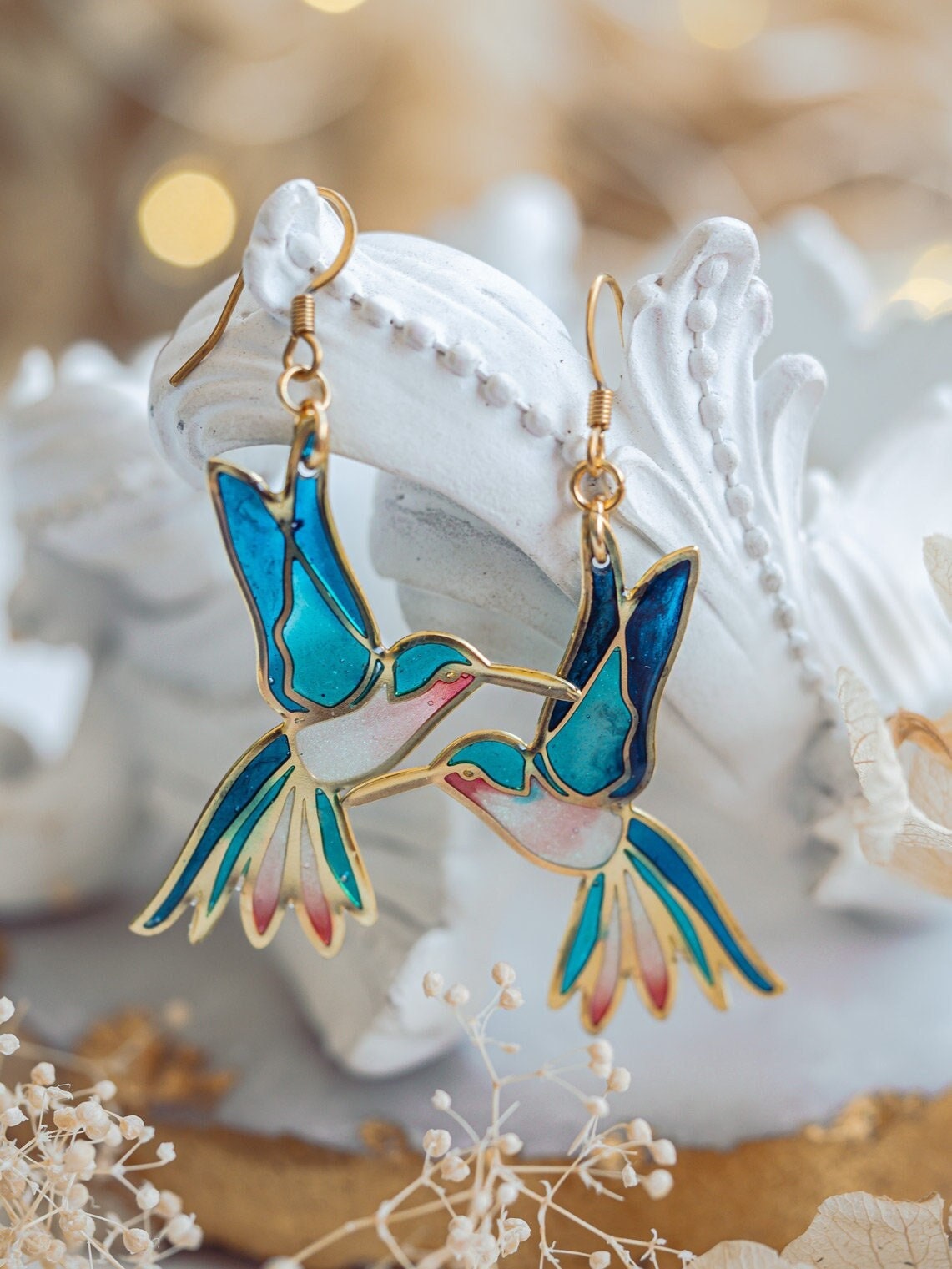 Orecchini A Colibrì KINGWHYTE In Argento Sterling 925, A Forma Di Cuore Con Fiore, Regalo Per Donna In Scatola