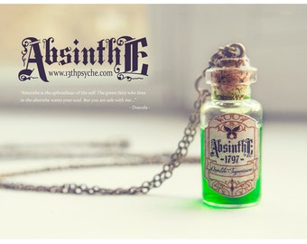 Absinthe bottle Necklace,Vampire jewelry,Absinthe necklace,witch jewelry,glass Vial Necklace, fantasy jewelry Gift for her, poison necklace