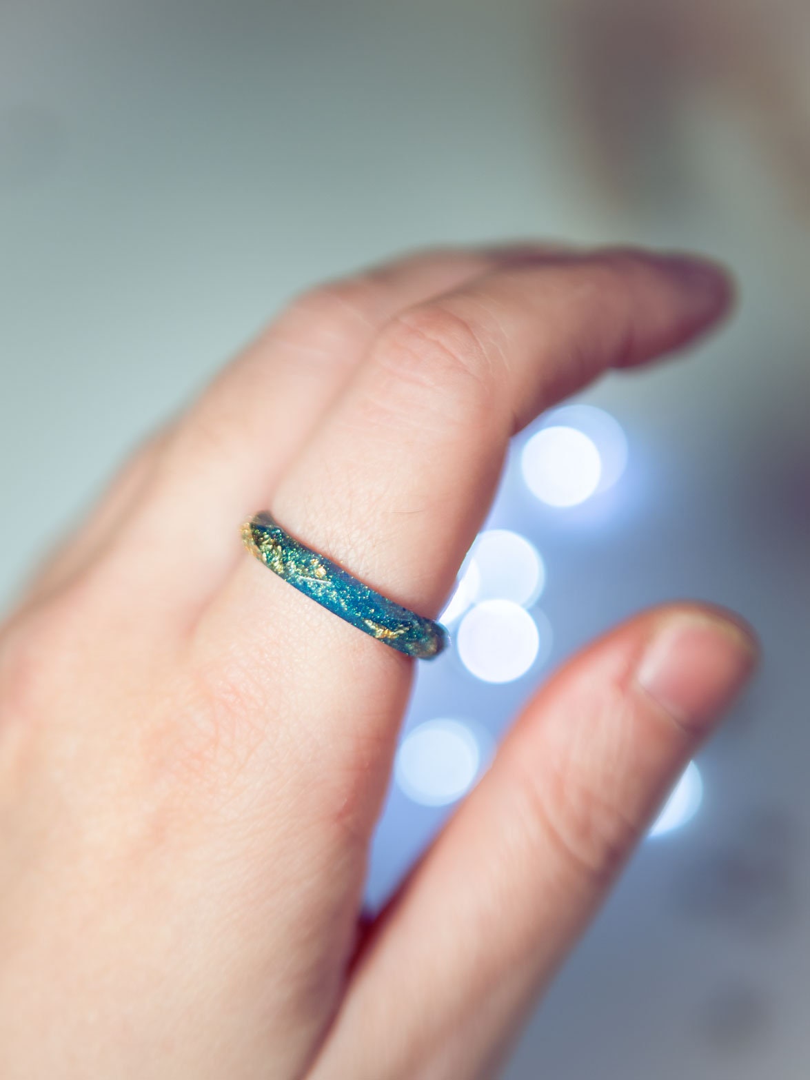 コインデザイン リングREIKA Iridescent Blue Resin Ring, Cute Rings for Women,thin Ring