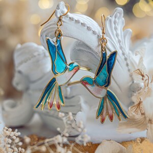 Hummingbird earrings, fairycore, nature earrings, bird earrings, hummingbird jewelry, fairy earrings, Unique earrings Statement Earrings image 9