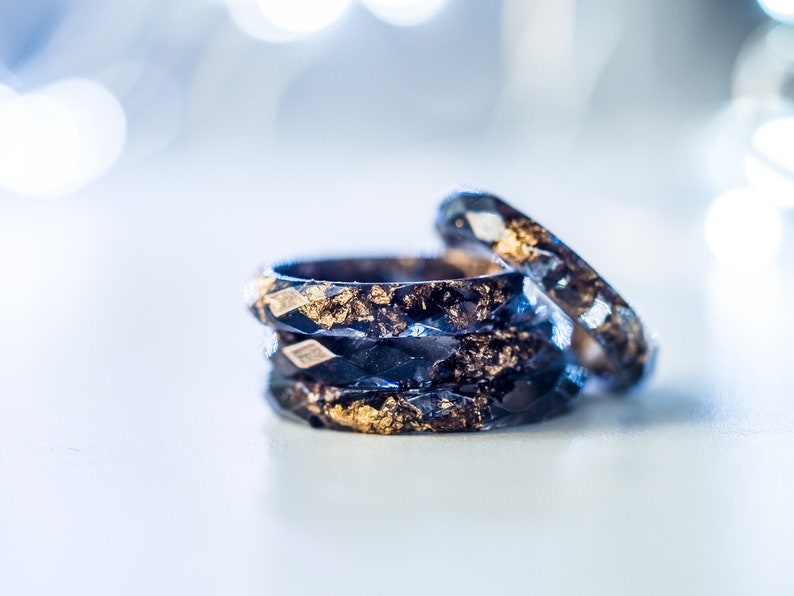 Black resin ring with gold flakes,stacking rings for men, Resin Jewelry,engagement ring,mens ring, promise ring for him, cute rings for him image 3