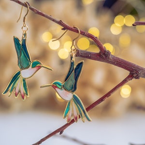 Hummingbird earrings, fairycore, nature earrings, bird earrings, hummingbird jewelry, fairy earrings, Unique earrings Statement Earrings image 4