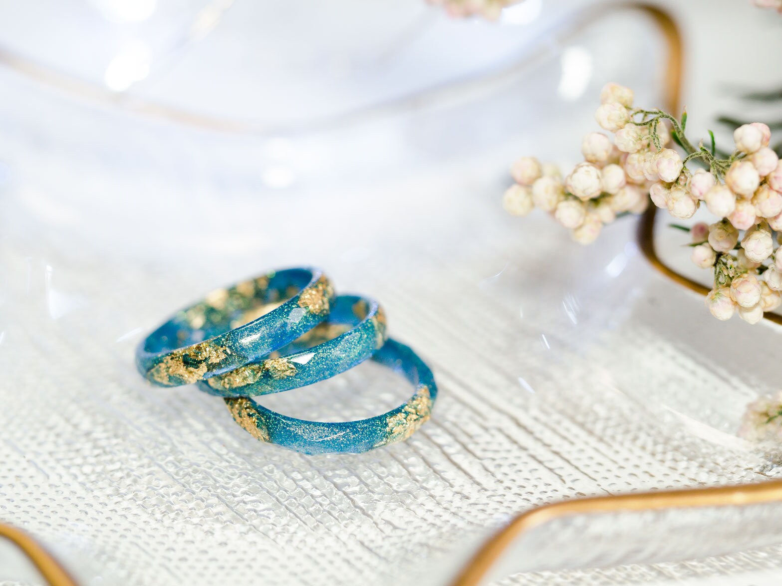 コインデザイン リングREIKA Iridescent Blue Resin Ring, Cute Rings for Women,thin Ring
