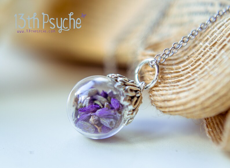 Lavender Necklace Real Flower Jewelry Lavender Jewelryglass Etsy