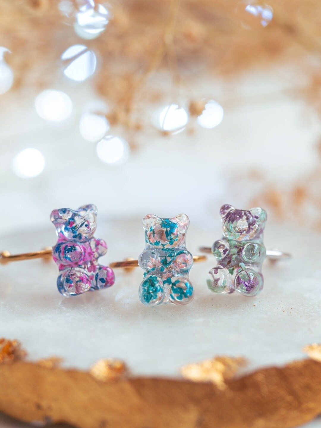 6pcs/set Gummy Bear Rings For Women Girls Candy Color Fashion