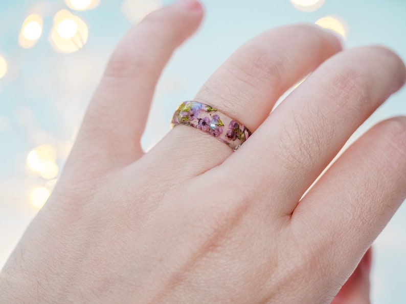 Heather Flower resin ring real floral ring unique rings for image 9