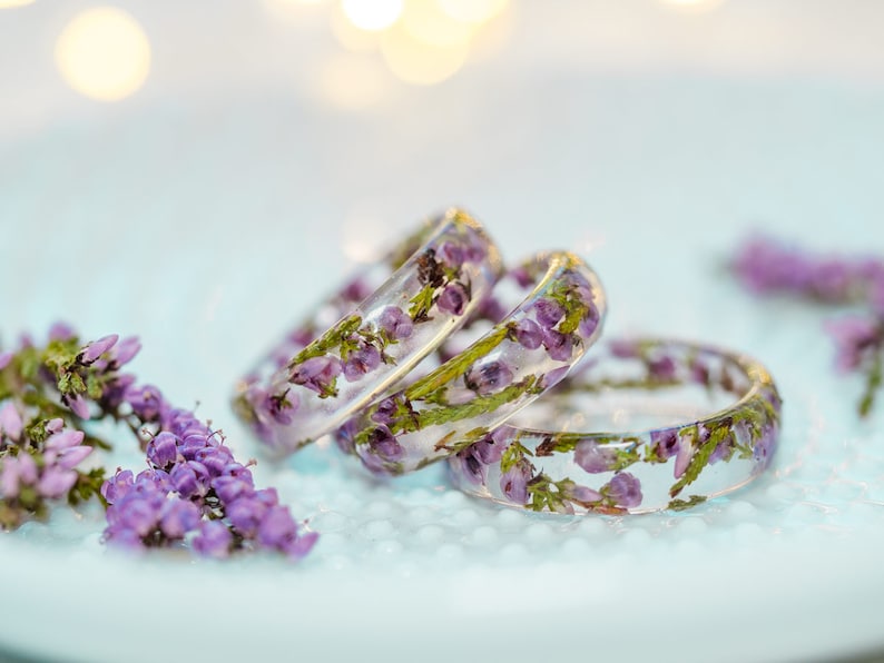 Heather Flower resin ring real floral ring unique rings for image 10