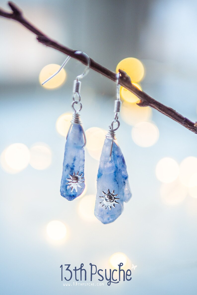 Raw stone earrings,Blue earrings,blue crystal earrings,sun earrings,raw gemstone jewelry gifts, teardrop earring, unique gift for women, image 9