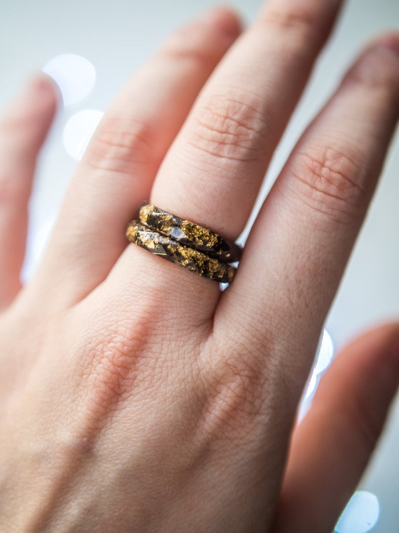 Black resin ring with gold flakes,stacking rings for men, Resin Jewelry,engagement ring,mens ring, promise ring for him, cute rings for him image 7