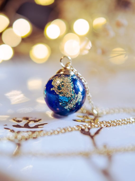 Blue Planet Necklace, Earth Necklace, World Necklace ,resin