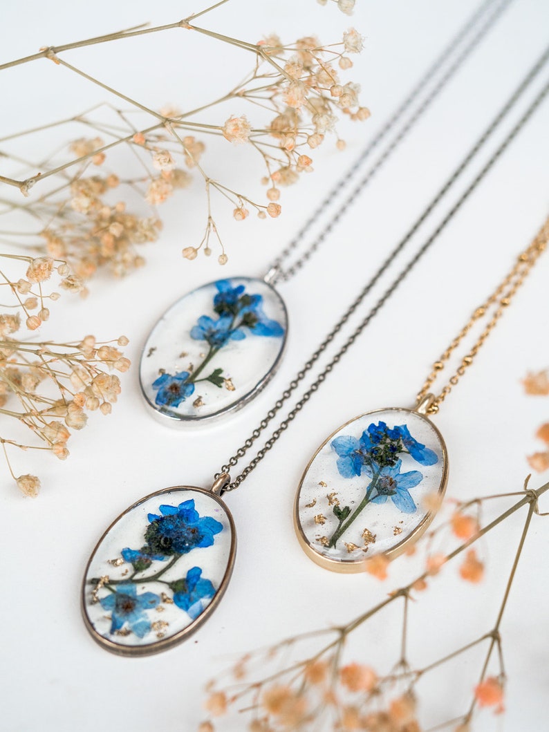 Pressed Flower Necklace Real Blue Flower Etsy
