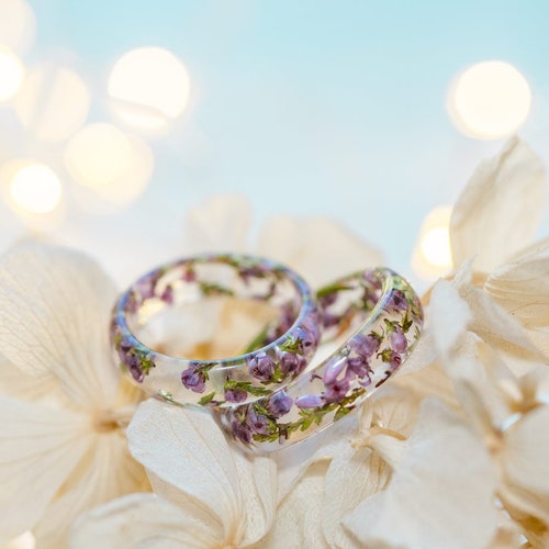 Heather Flower resin ring, real floral ring, unique rings for women, cute rings for her, pressed flower ring, cottagecore, promise ring