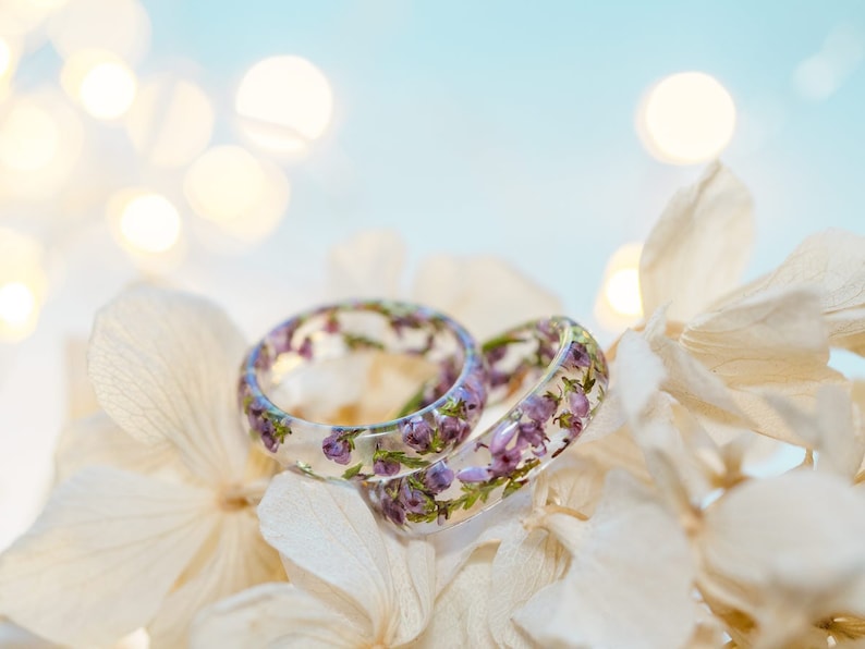 Heather Flower resin ring real floral ring unique rings for image 1