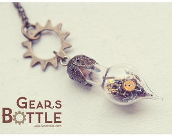 Steampunk necklace, Steampunk bottle necklace, Gears jewelry handmade ,long necklace, glass vial necklace,Steampunk jewelry Gifts for women