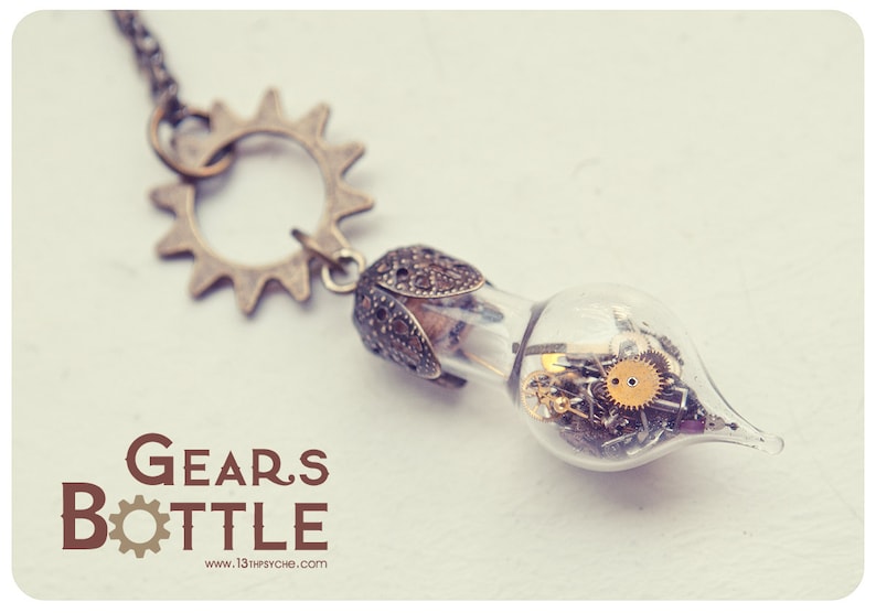glass vial necklace,Steampunk jewelry Gifts for women Gears jewelry handmade long necklace Steampunk bottle necklace Steampunk necklace