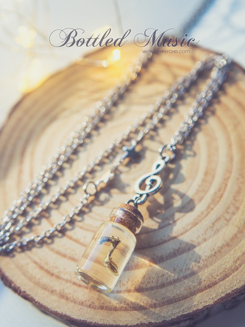 Music necklace,Music Bottle necklace,music note jewelry,glass Vial necklace,miniature bottle,music jewelry,gift for her,potion vial necklace