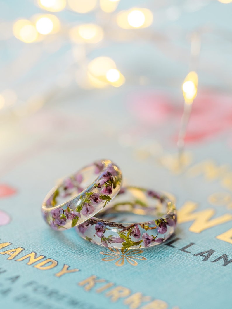 Heather Flower resin ring real floral ring unique rings for image 8