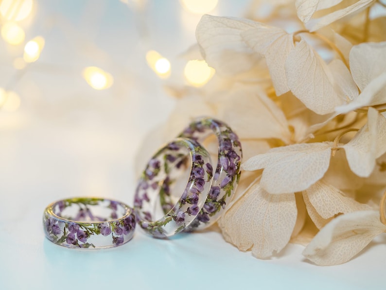 Heather Flower resin ring real floral ring unique rings for image 5