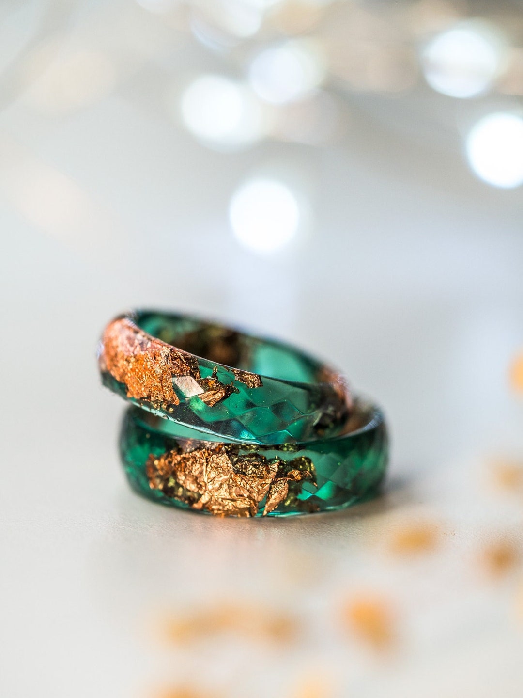 指輪・リング EOU STUDIO MENS TEXTURE R4 Green Ring Resin and Wood - Exotic Wood Ring With Multi