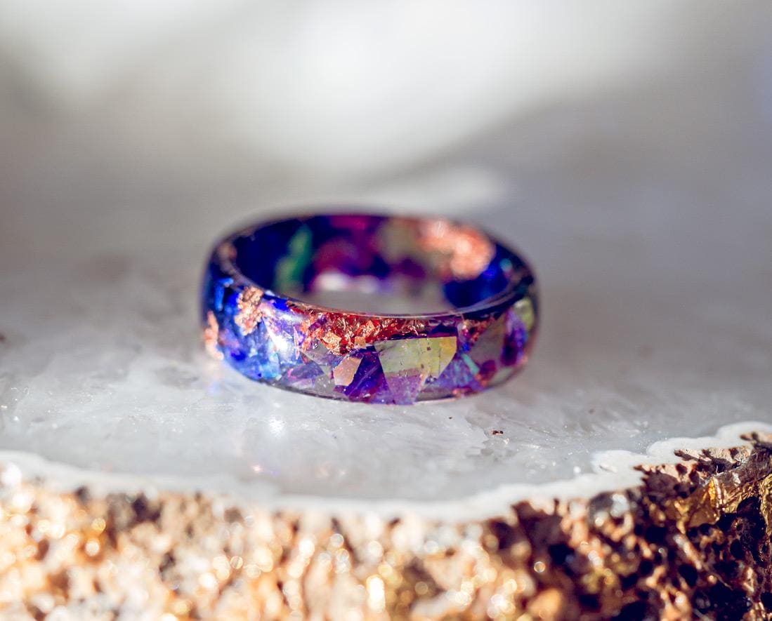 Iridescent Dark Blue Purple Resin Ring | Fairy Holographic