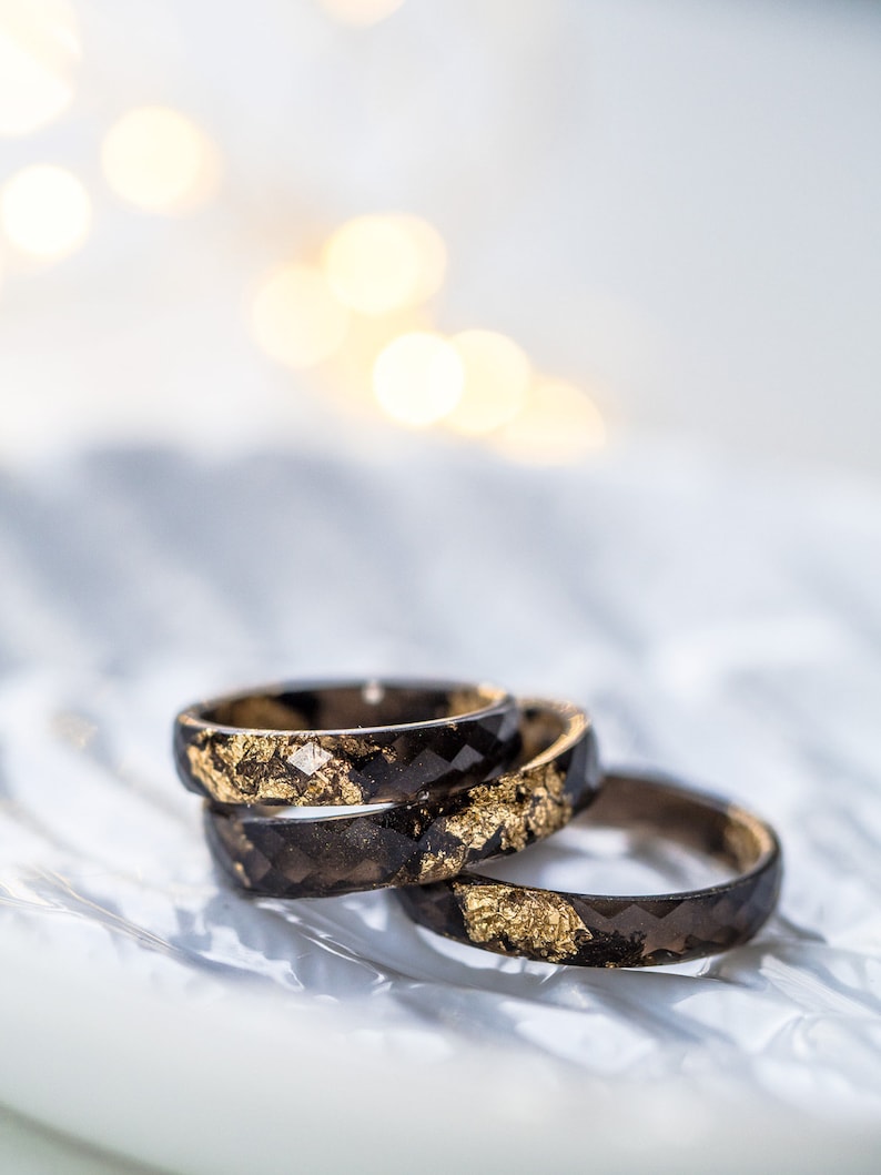 Black resin ring with gold flakes,stacking rings for men, Resin Jewelry,engagement ring,mens ring, promise ring for him, cute rings for him image 10