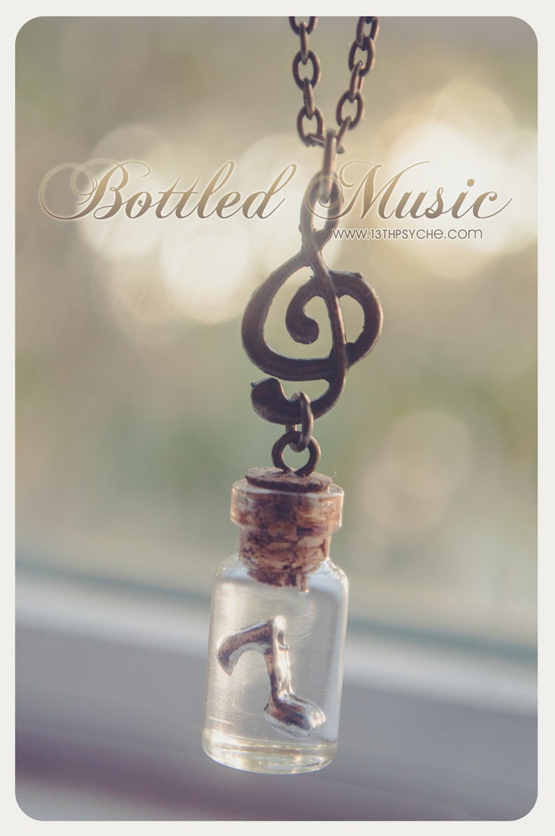 Music necklace,Music Bottle necklace,music note jewelry,glass Vial necklace,miniature bottle,music jewelry,gift for her,potion vial necklace